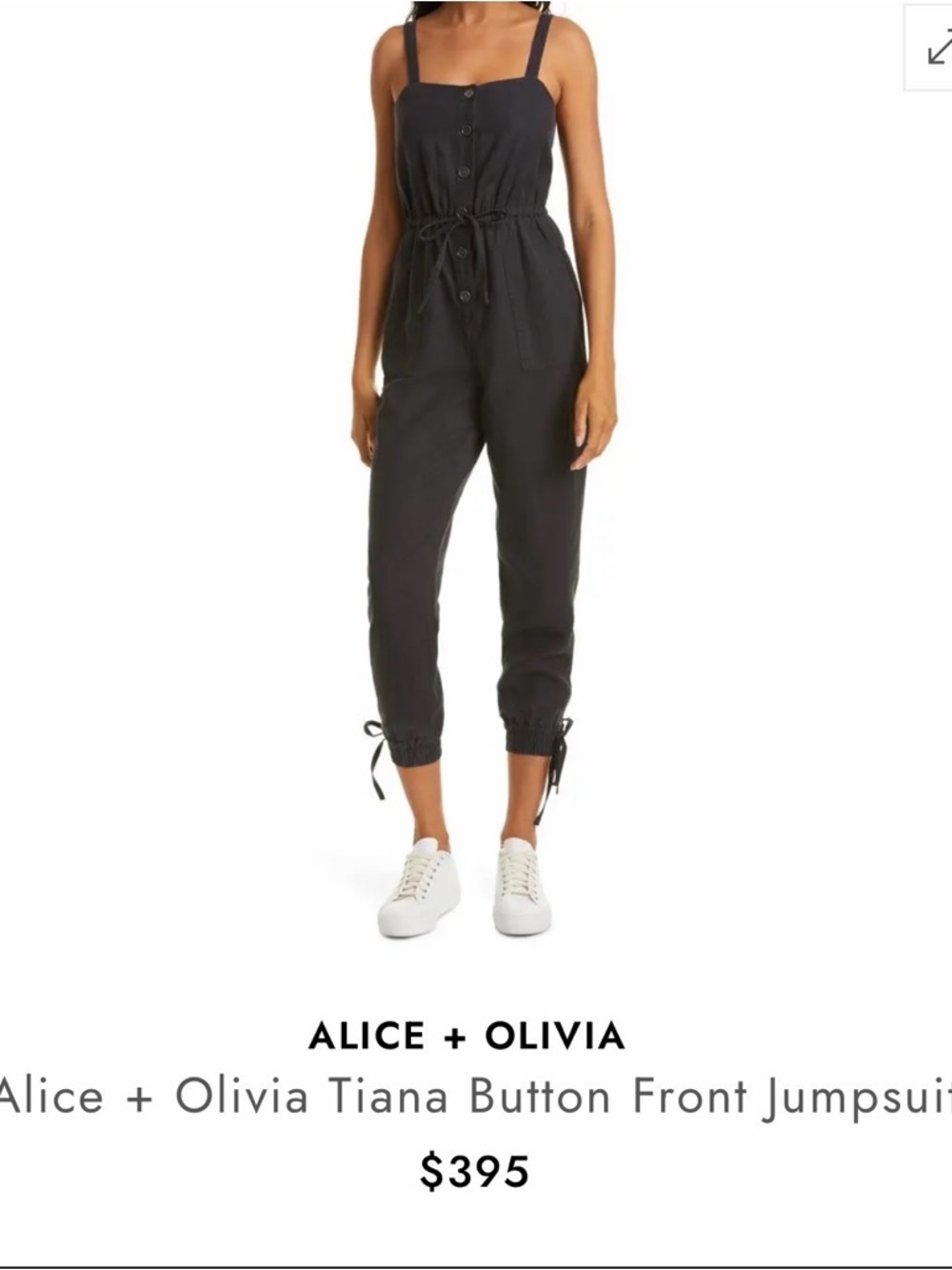 Alice + Olivia Size 2 Linen Blend Acid Black Button-Front Drawstring Jumpsuit